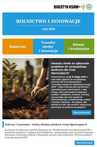 Obrazek odsyła do biuletyny KSOW+ Rolnictwo i innowacje luty 2024