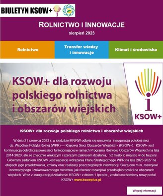 Obrazek odsyła do biuletyny KSOW+ Rolnictwo i innowacje sierpień 2023