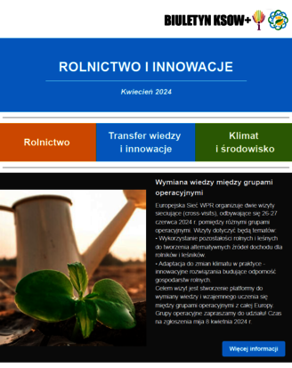 Obrazek odsyła do biuletyny KSOW+ Rolnictwo i Innowacje - kwiecień 2024