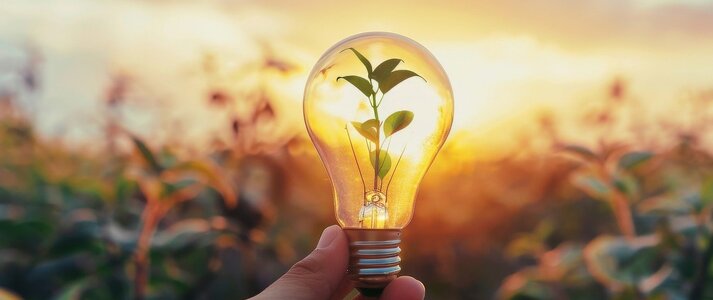Obrazek przedstawia dłoń z żarówką, w której jest roślina