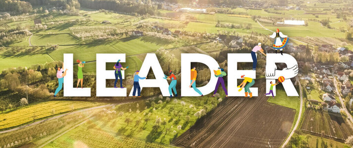 Zdjęcie przedstawia wies z lotu ptaka z napisem LEADER