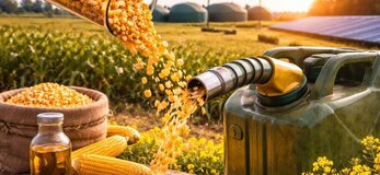 Obrazek przedstawia przemiane kukurydzy w biopaliwo