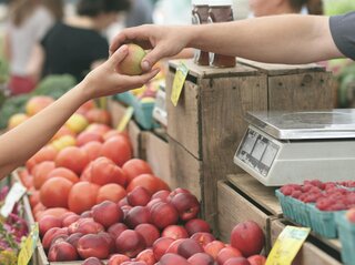 zdjęcie przedstawia podanie jabłka z ręki do ręki