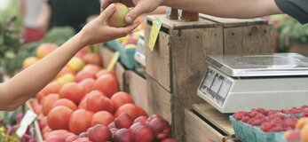 zdjęcie przedstawia podanie jabłka z ręki do ręki