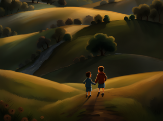 Obrazek wygenerwany przez Ai przedstawiający dzieci z widokiem na wyżyny