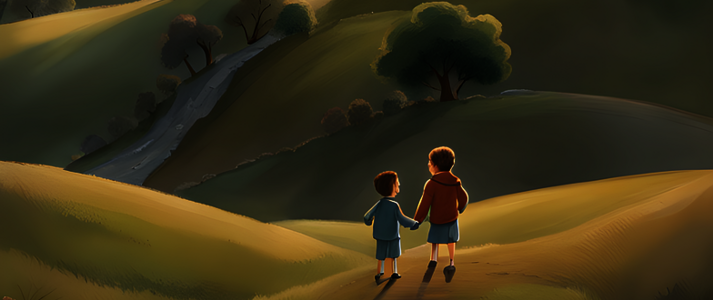 Obrazek wygenerwany przez Ai przedstawiający dzieci z widokiem na wyżyny