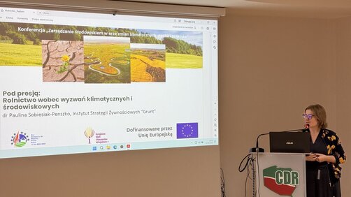 Zdjęcie przedstawia prelegenta konferencji podczas wykładu